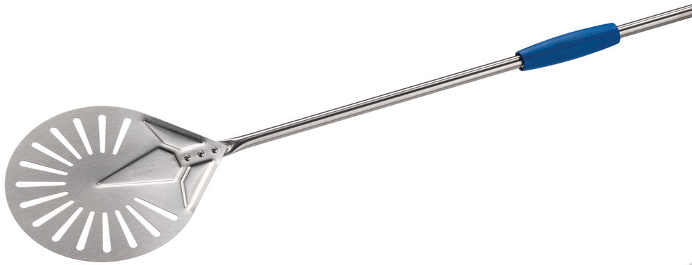 Gi.Metal Azzurra 20cm / 8in Small Round Perforated Pizza Peel, 120cm handle